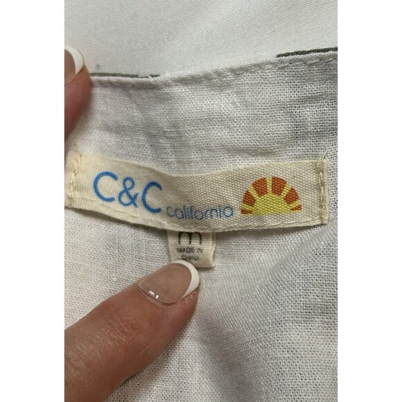 C & C CALIFORNIA Green White Striped Linen Jumpsuit with Front Buttons Medium - Picture 7 of 7